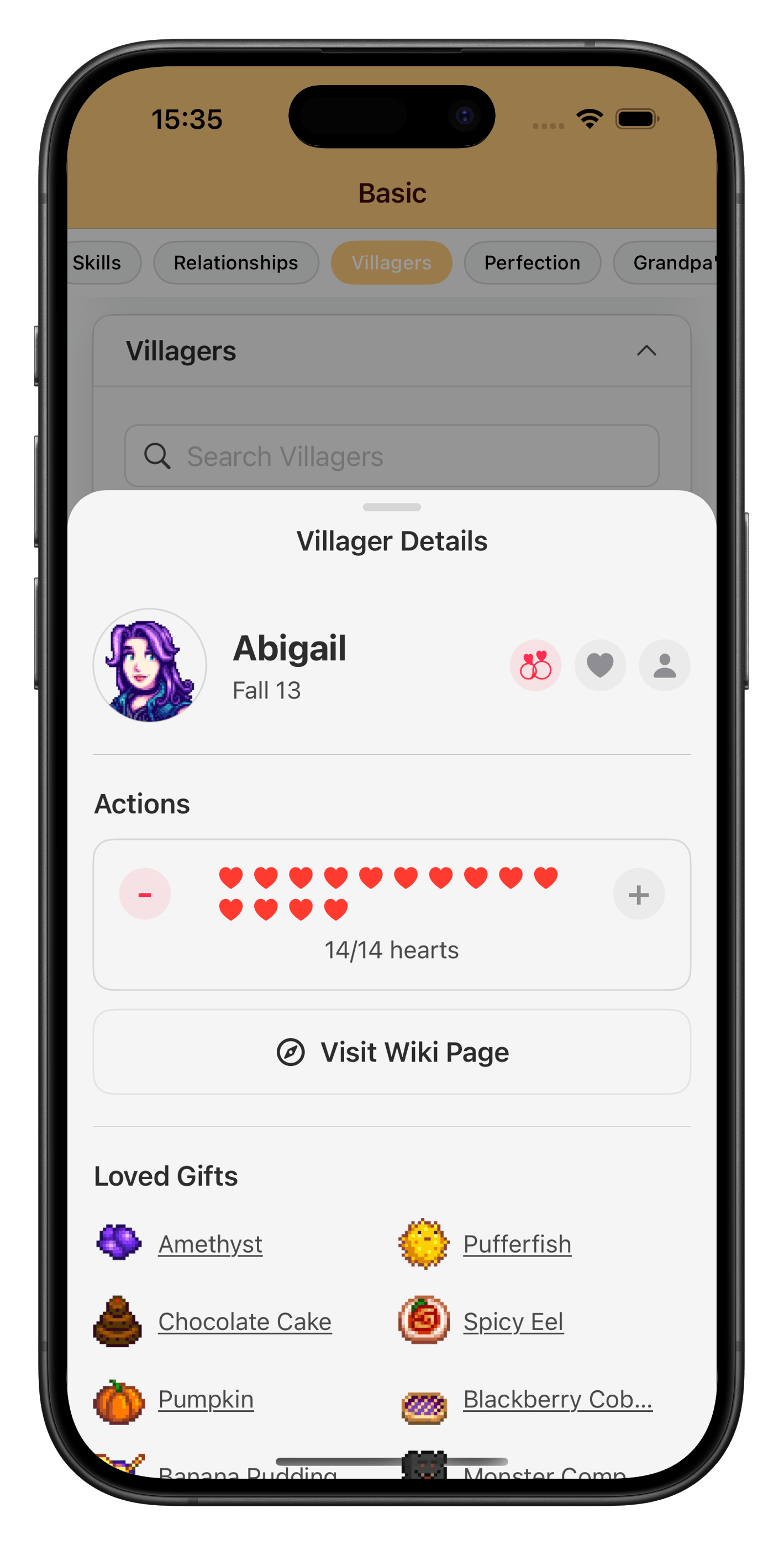 Stardew Valley villager relationship tracker