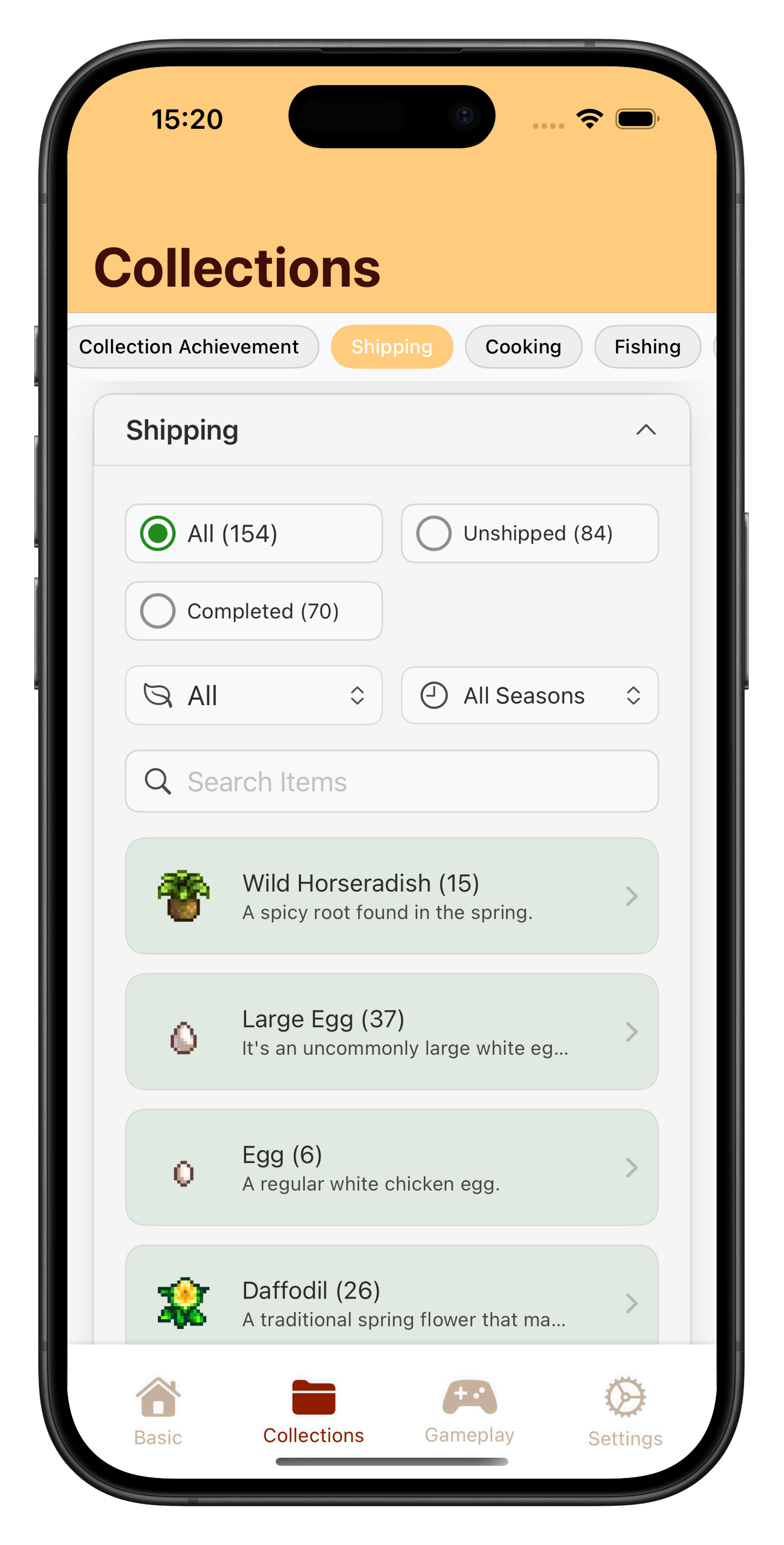 Stardew Valley shipping collection tracker